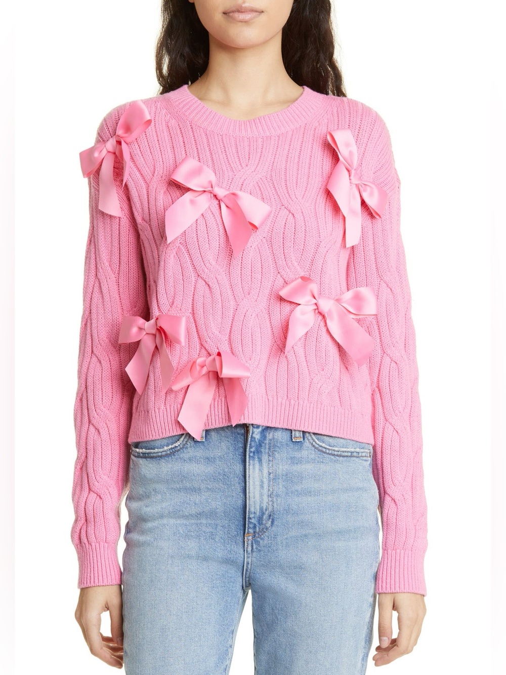 Alice + Olivia Beau Relaxed Fit Bow Detail Cable Sweater XS